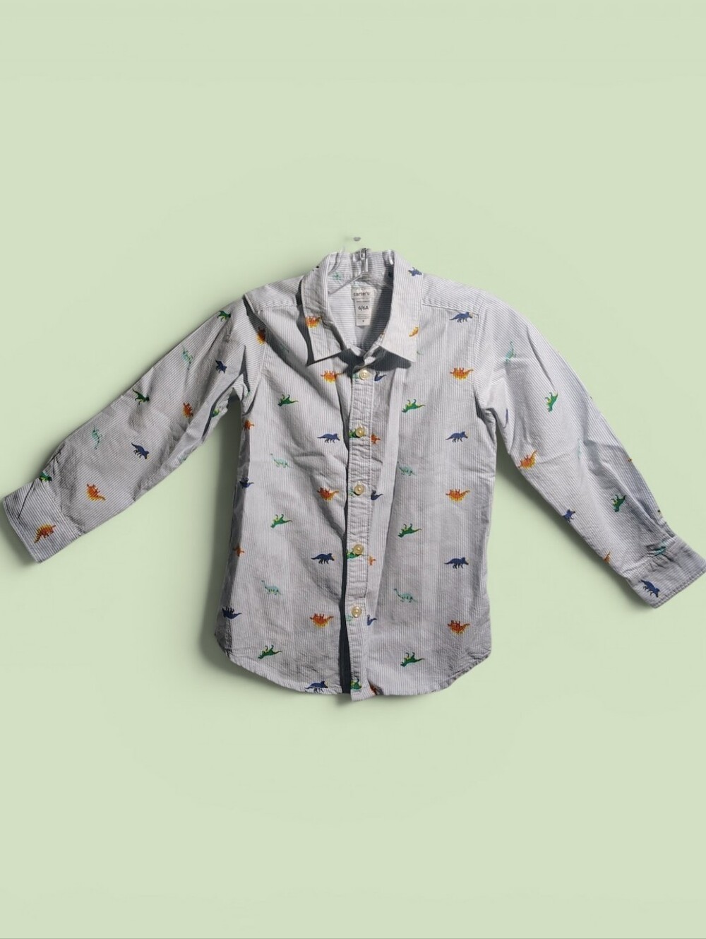 Carter's Boys' Button-Down Shirt with Multicolor Dino Print - White/Blue